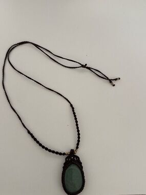 Handcrafted Green Stone Macramé Pendant Necklace